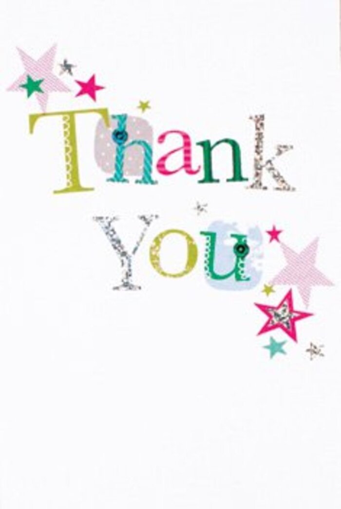 With its elegant composition and softly exuberant presence, this thank you card radiates warmth in a way that feels right at home in Motspur Park. Each letter is delicately crafted, some adorned with whimsical polka dots and playful curves, others elegantly elongated as if in a gentle dance. Shades of lime green, fuchsia, and ocean blue blend seamlessly, conveying the refreshing energy of blooming gardens in local parks. Sprinkled around the centred greeting are stars-some gleaming with stripes of pink and silver, others shimmering turquoise-creating the sensation of a gentle blessing shared among close-knit neighbours. The spacious, crisp white setting lets every colour and sparkling accent shine, offering a sophisticated but relaxed air, much like the peaceful walkways along Blakes Lane. This card's design walks the line between formal gratitude and genuine friendliness, making it an ideal companion to a Motspur Park bouquet for any occasion. The thoughtful artistry and tactile textures are matched by a sense of modern celebration, leaving a memorable impression much like receiving flowers and thanks after a milestone event in the community.