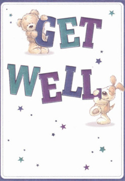 An enchanting get well card, inspired by the neighbourly charm of Motspur Park, presents two lovable friends-a soft brown bear and a playful puppy-joining together to offer hope and healing. The teddy, with its rounded contours and velvety fur, nestles above the bold, hand-lettered word 'GET,' while the enthusiastic pup, its floppy ears and tail brimming with energy, leans joyfully against the vibrant 'WELL' below. Rich purples and teals infuse the typography with Motspur Park's natural colours, perhaps reminiscent of the spring floral displays seen at local gatherings near Blakes Lane. A scattering of star motifs adds a twinkling promise to the scene, much like sending a fresh, cheerful bouquet arranged by a skilled Motspur Park florist. The background, pure and luminous, highlights the efforts of both artist and sender to offer encouragement. This card, much like a bouquet delivered across Motspur Park, channels lightness, warmth, and the nurturing touch so vital for recovery, inviting both giver and receiver to bask in its gentle optimism.